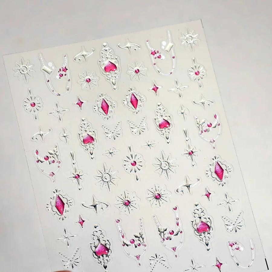 Cat's Eye 5D Gradient European Love Gem Wing Crystal Geometric Colorful Self Adhesive Nail Art Stickers Manicure Decals
