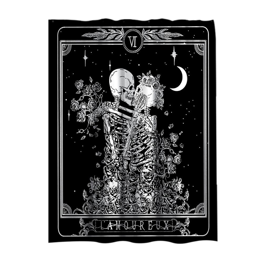 1pc The Lovers Tarot Skeleton Tapestry Floral Moon Sun Pattern Flat Print Hanging Cloth Gothic Romantic Home Decor Bedroom
