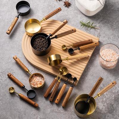 8-Piece Stainless Steel & Walnut Measuring Spoon and Cup Set for Baking and Coffee