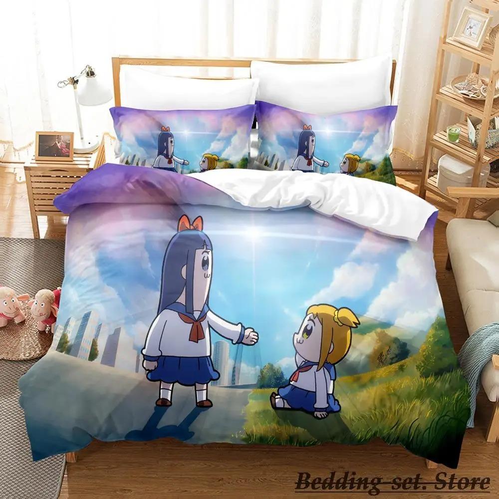 Pop Team Epic Bedding Set Single Twin Full Queen King Size Bed Set Aldult Kid Bedroom Duvetcover Sets Anime Parure De Lit Bed