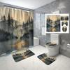 Set Of 4 Waterproof Polyester Shower Curtains, Forest Landscape Pattern, With Hooks, Machine Washable. Suitable For Bathroom