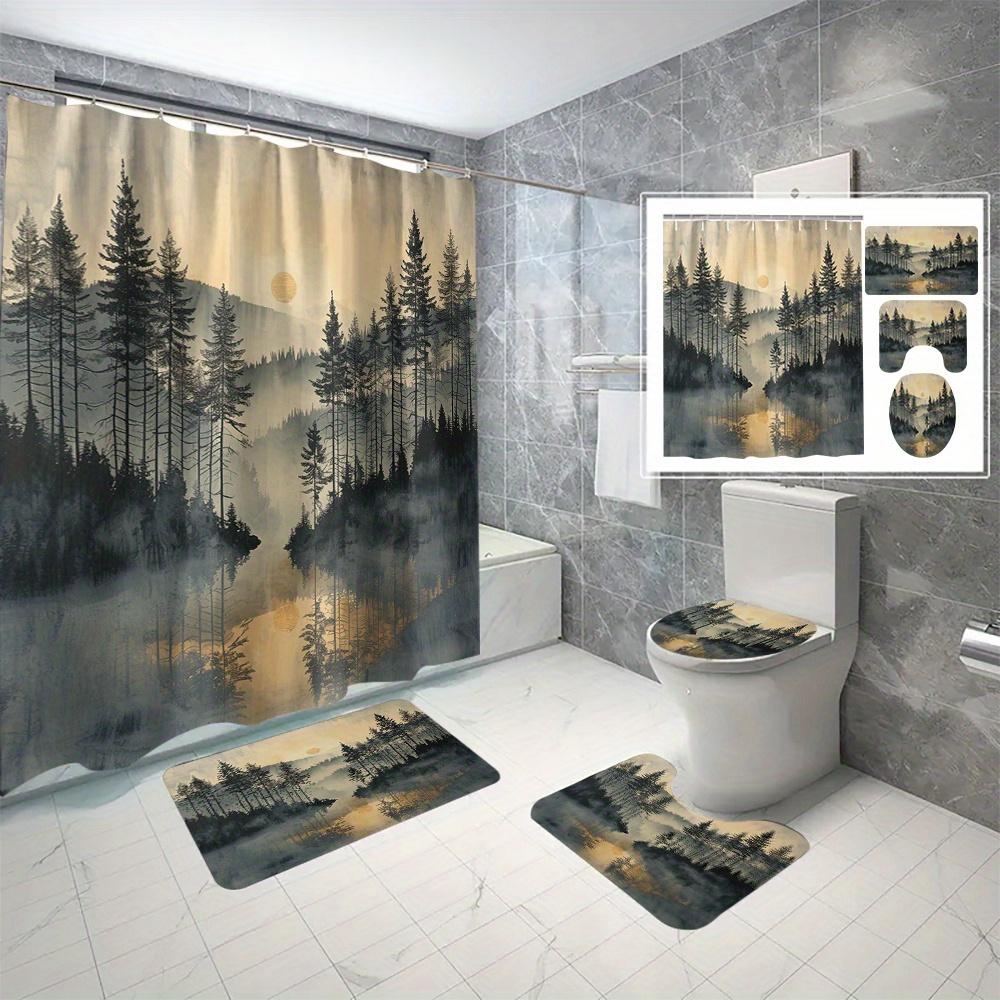 

Set Of 4 Waterproof Polyester Shower Curtains, Forest Landscape Pattern, With Hooks, Machine Washable. Suitable For Bathroom W60H190(CM)-1 Pcs