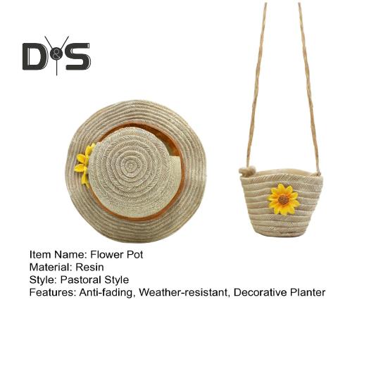 Farmhouse Boho Wall Planter Straw Hat Shoulder Bag Flower Pot Resin Bonsai Plant Pot for Indoor Outdoor Balcony Garden Decor Succulents Dried Flowers