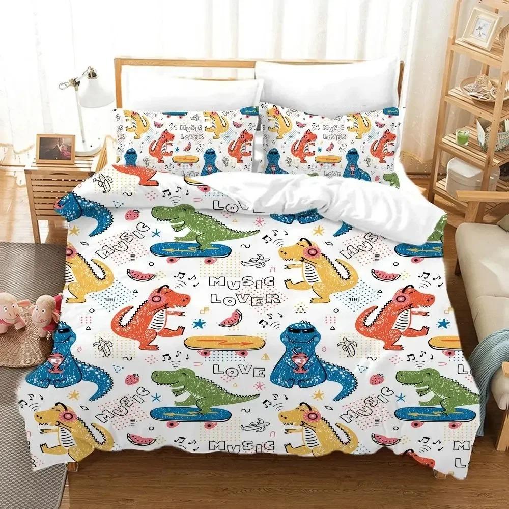 Duvet Cover Pillowcase Dinosaur Bedding Set Adult Boy Girl Bedroom Decor Kids Single Double Large Comforter Sets