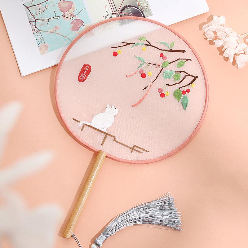 DIY Anfänger Sommer Stickset: Runder Fächer im antiken Stil mit Su-Stickerei und Bandstempel