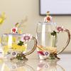 Paris March Enamel Flower Tea Cup - High-Temp Resistant Crystal Glass Gift for Teacher's Day or Girlfriend