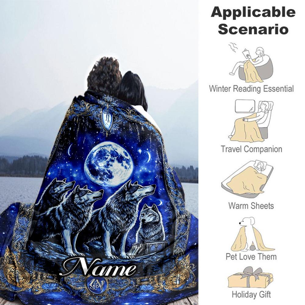 Wolves Moon Customize Your Name Blanket Throw Customizable Blanket Ultra-Soft for Seaside Nap Office Chair Chair for All Occasions