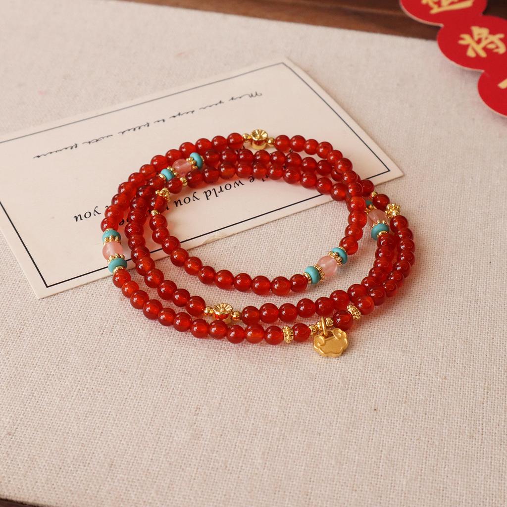 Natural Agate Bracelet Three-Circle Beaded Jewelry Fashion Women Daily Jewelry Lucky Gift