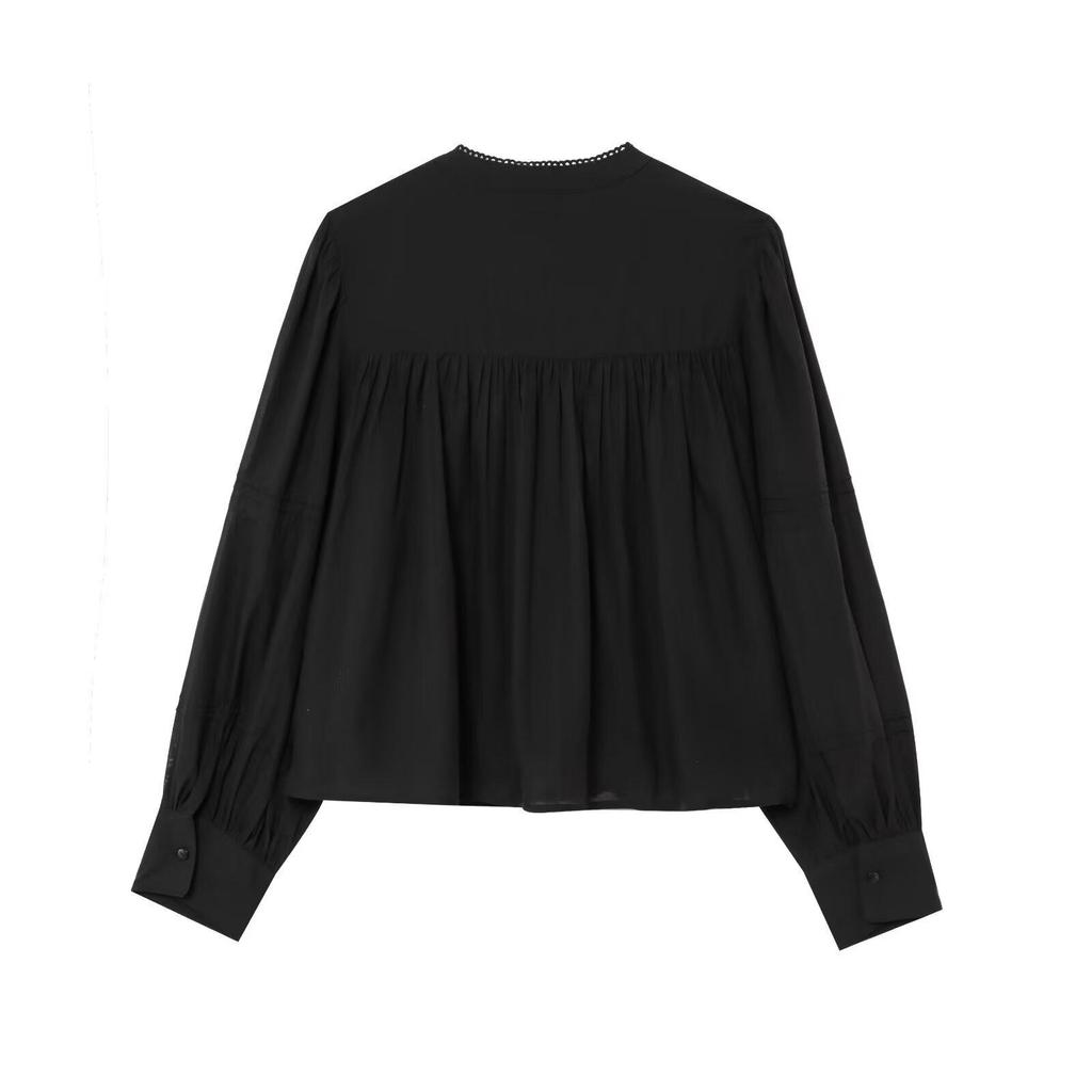 Spring 2025 Women's European and American Style Lace Pleated Shirt Top