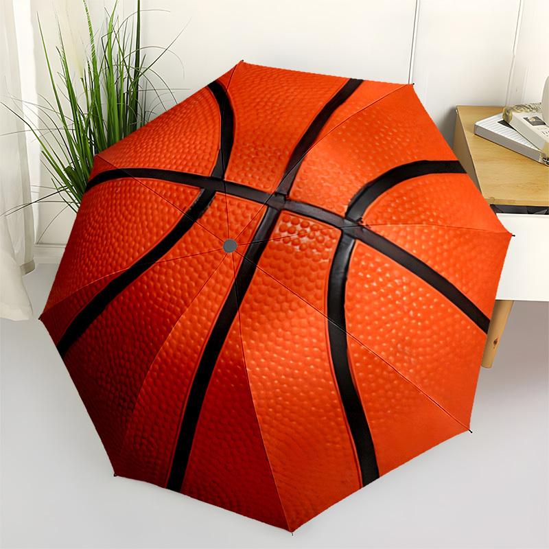 1 Stück Basketball Sport Automatisches Öffnen/Schließen Regenschirm mit Faltfunktion Kompakter Reise Regenschirm, Leichtes Design, für den Weg zur Arbeit015