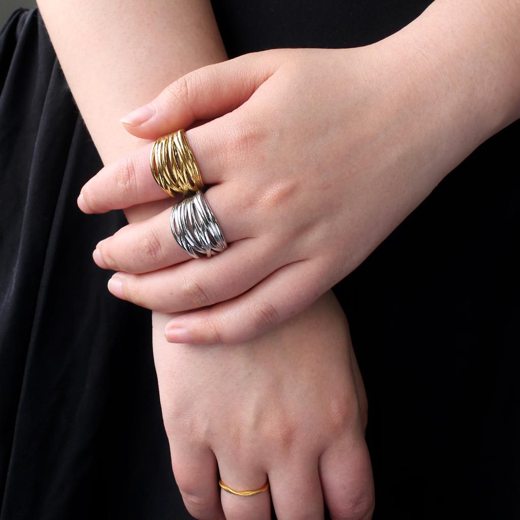 Fashion Jewelry Stainless Steel 18K Gold Plated Metal Geometric Wide Ring Irregular Woven Wrap Closed Rings for Women