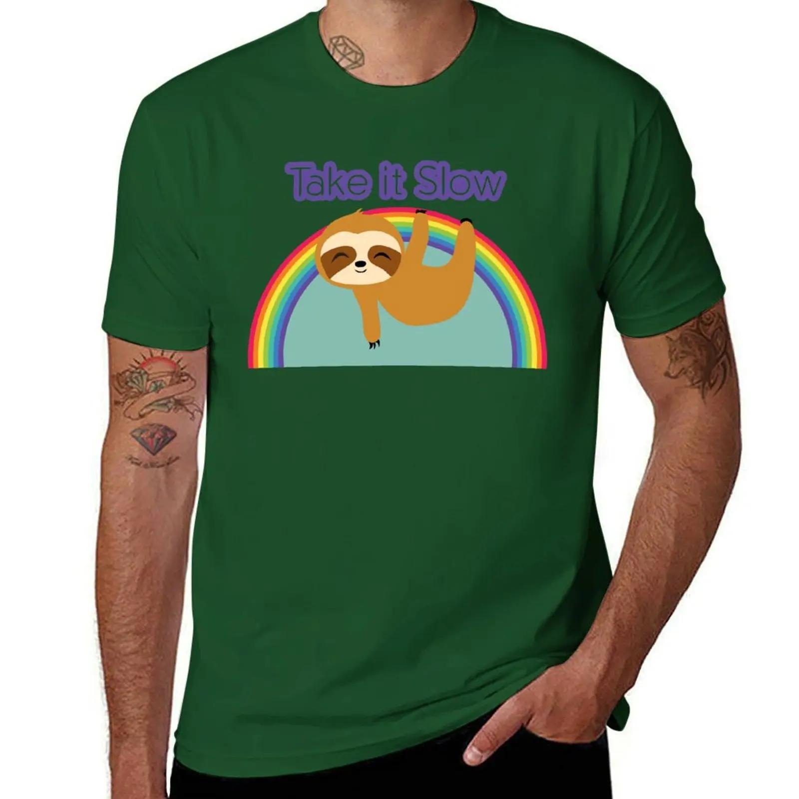

Sloth on Rainbow Cute Sloth Hangign on Rainbow Take it Slow TShirt oversizeds graphic shirts blacks compression shirt men 4XL