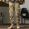 New Autumn Style Men's Casual Simple Work Pants Multi-pocket Men's Straight-leg Medium-high Waist Tying Trousers