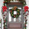 1pc Artifical Christmas Teardrop Swag for Front Door, Christmas Garlands with Christmas Ball Red Berry Pine Cone Rustic Garland for Xmas Home Decor