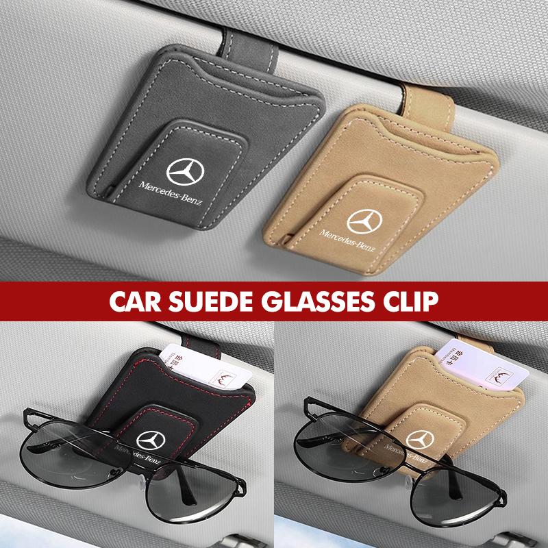 AABHA1 Suede Car Logo Sun Visor Glasses Clip Ticket Card Storage Clamp For Mercedes Benz CLK GLC W212 C200 C300 W203 W204 W205 W169