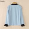 ZANZEA Women Casual Turn Down Collar Long Sleeve Blouse