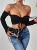Solid Off-shoulder T Shirt Basic Long Sleeve Drawstring Crop Top Women T-shirt Casual Tank Top Slim Female Crop Top Fashion Tee Shirt Y2k Streetwear