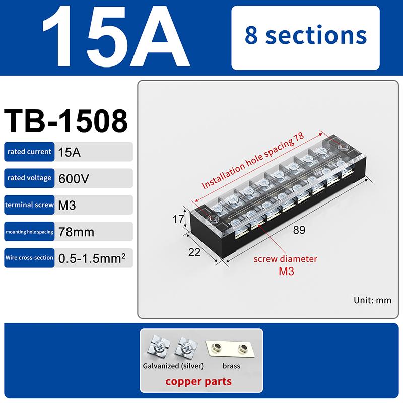 1Pcs Dual Row Barrier Screw Terminal Block Wire Connector 15A 600V For Tb Series 3 4 5 6 8 10 12 15 Positions Ways