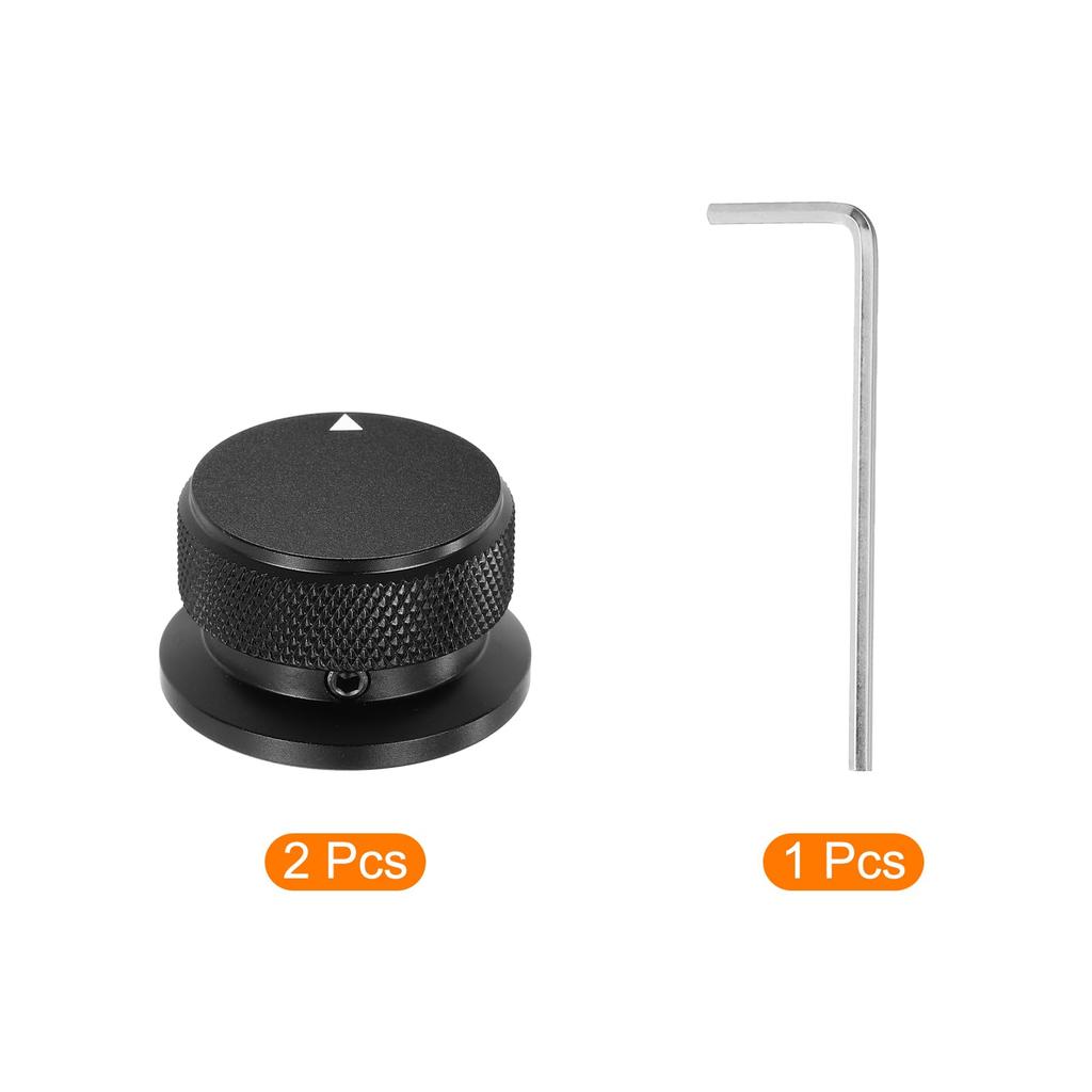 Uxcell Aluminium-Potentiometer Universal-Lautstärke-Tonreglerknopf mit Pfeilindikator für Schwarz 2-teiliger Knopf, 1/4" (6mm) Gitarre, 4/5" (34x20mm)