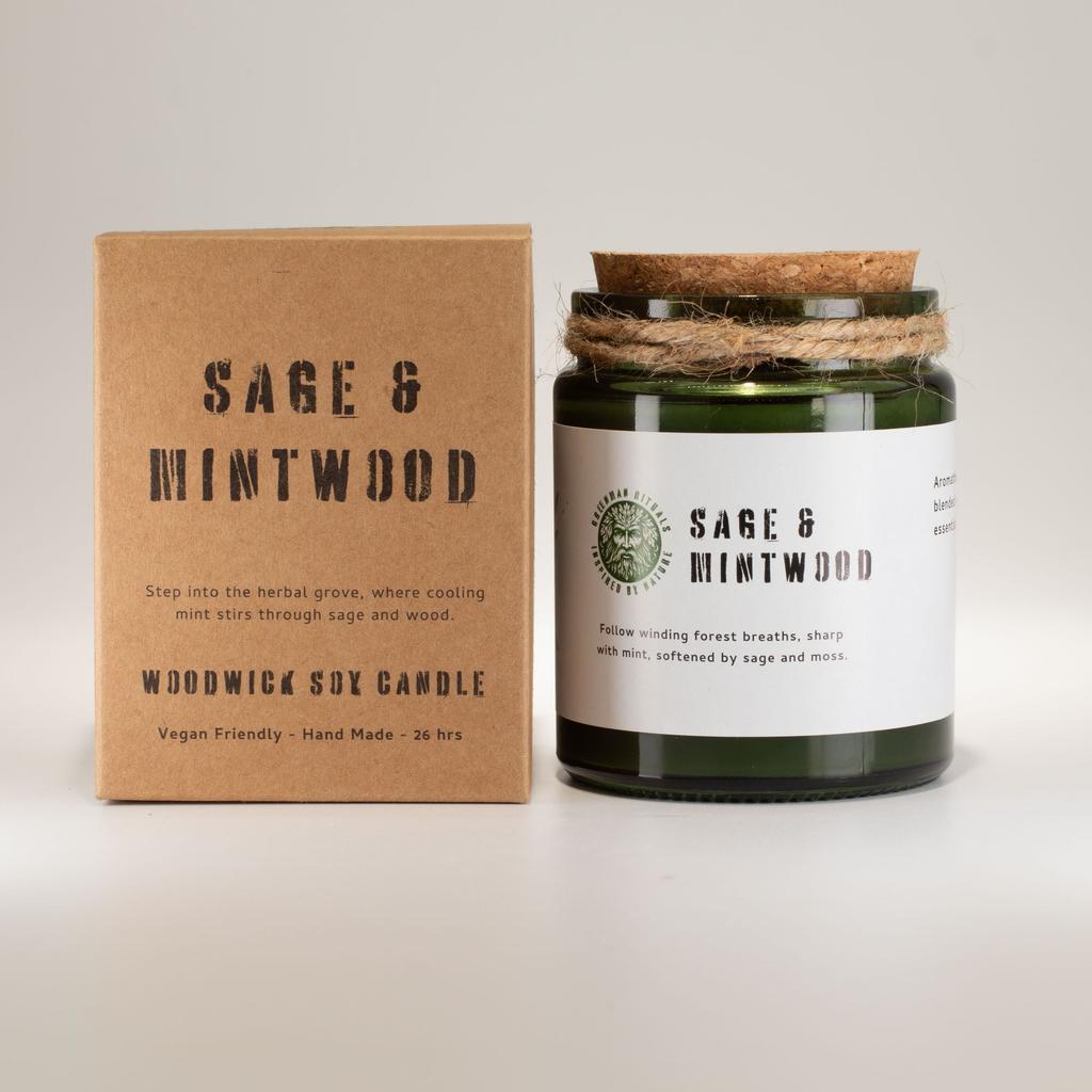 Greenman Woodwick Soy Candle – Sage & Mintwood