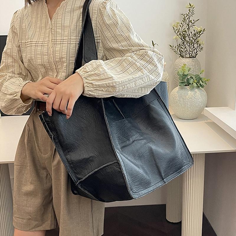 Retro Handmade Big Beach Tote Bag High Capacity Shoulder Solid Color Multifunction Handbags for Ladies