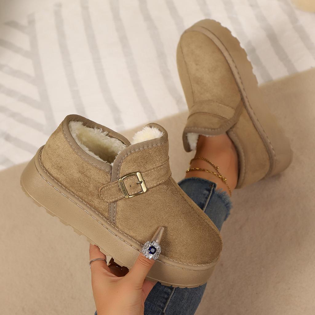 Women's Wide Width Platform Snow Boots, Plush Lined Flat Sole Booties, Winter Comfort Ankle Boots for Women