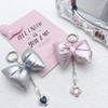 Elegant Plush Bowknot Keychain Charm With Beaded Heart Pendant  Keyring Bag Pendant Decoration For Handbags And Keys