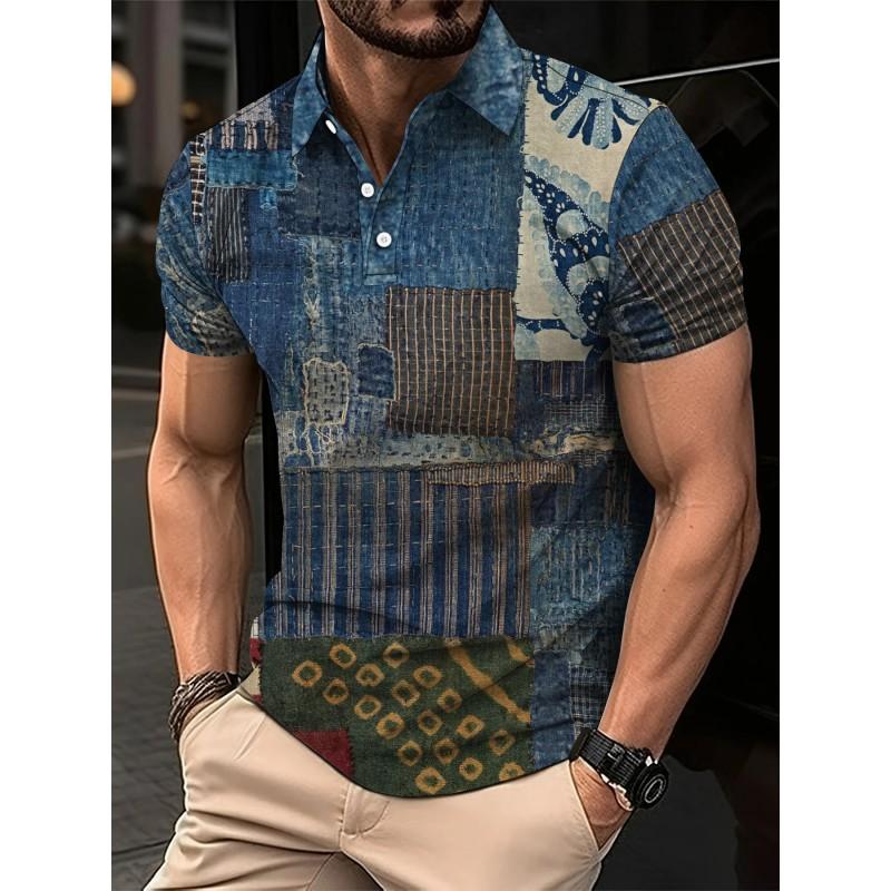 Mens Oversized Retro American Style Polo Shirt With 3D Digital Print Pique Cotton Breathable Comfortable Casual Wear