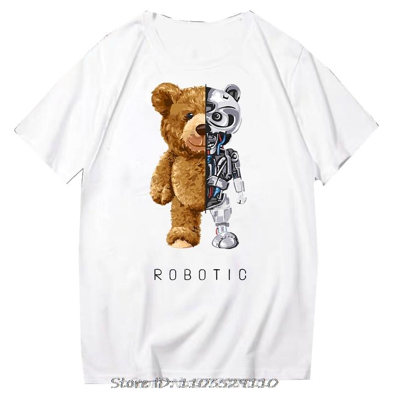 Teddy Bear Tshirt Cool Robotic Graphic Tops Harajuku Cartoon Streetwear Fitness Clothes Casual Fashion Tee Roupas Masculinas