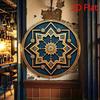 Blue Star Islamic Wall Art 2D Flat Round Aluminum Metal Sign Geometric Explosion Design for Ramadan Eid Mubarak Home Decor