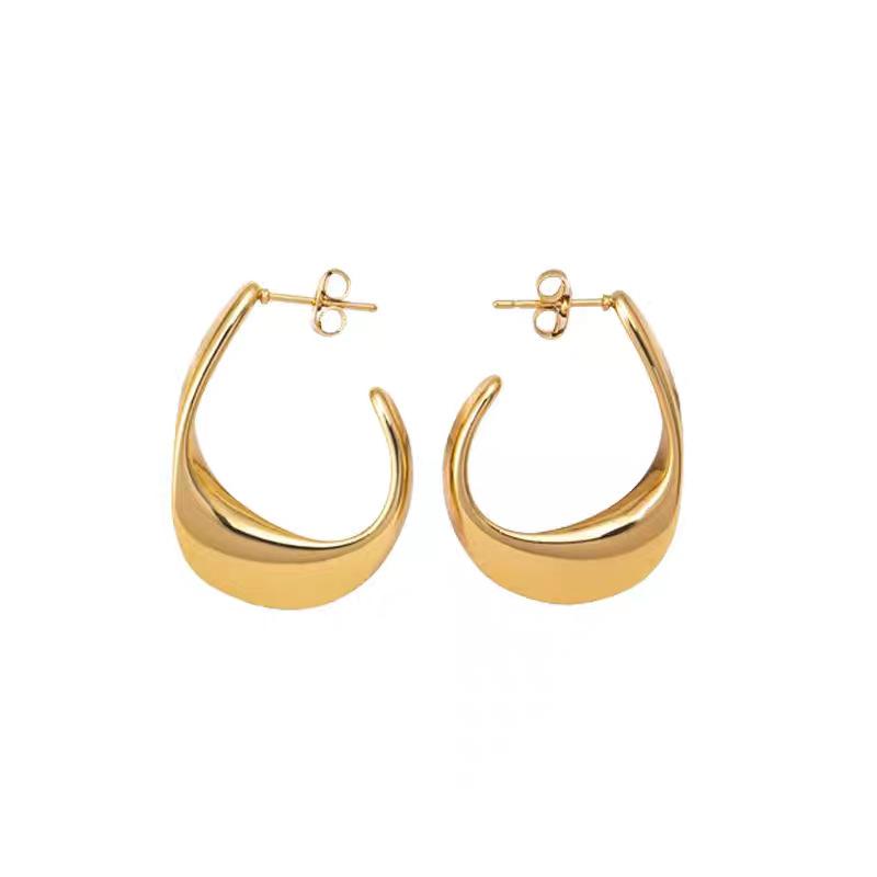 

Stainless steel curved hook earrings women s gold niche light luxury fashion high-end earrings spot