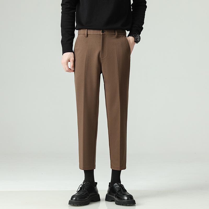 Autumn and Winter New Velvet Thickened Men's Drape Black Pants Small Trousers Men's Slim Straight Casual Pants