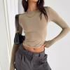 Women's European & American Style Casual Long-Sleeve Slim-Fit Solid Color Pullover T-Shirt