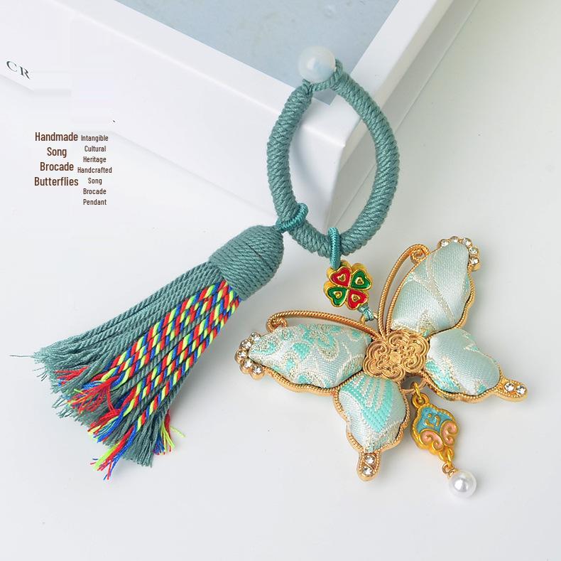 Brocade Butterfly Tassel Keychain - Chinese Style Bag Charm Gift