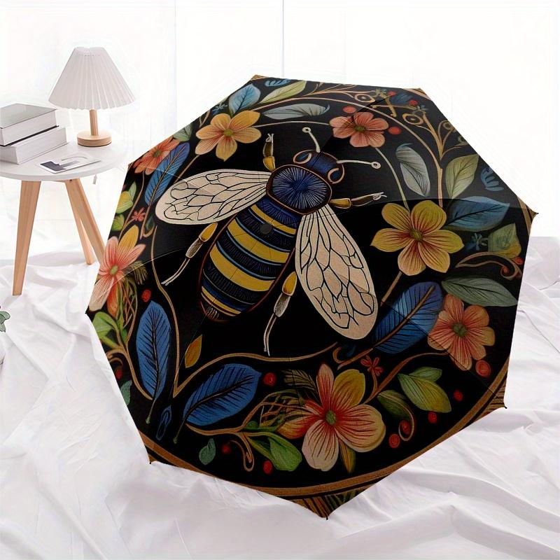 Colorful Bee & Floral Mandala  DecorUmbrella, Portable 3-Fold Compact Umbrella,Christmas Gift ES585