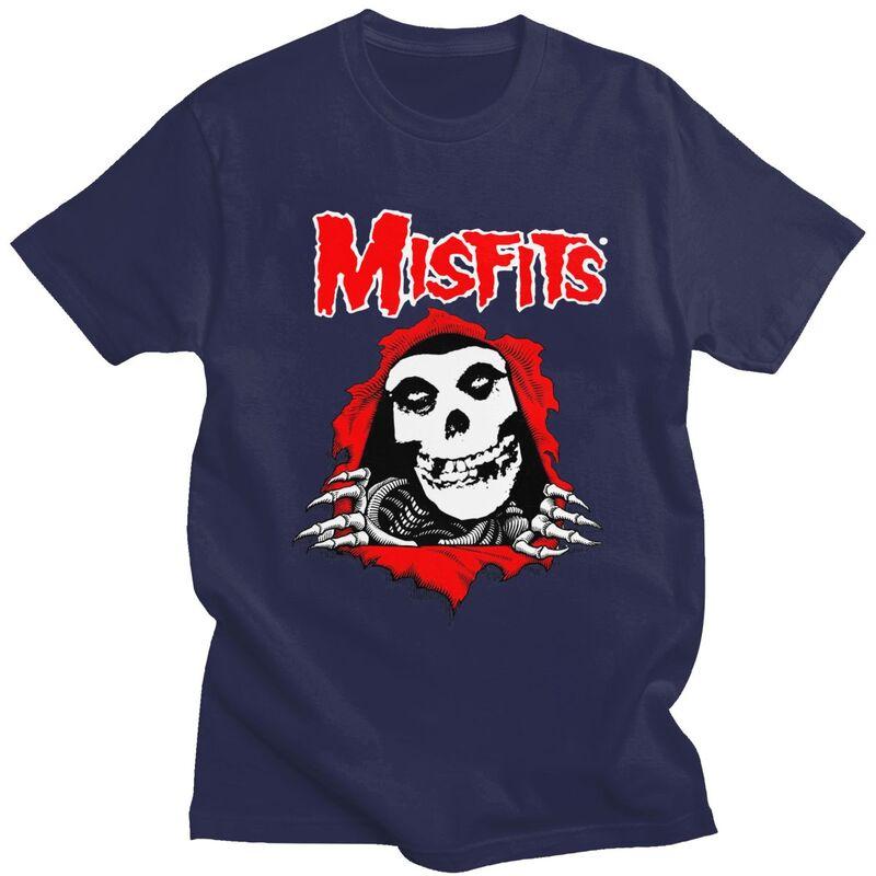 Custom Horror Punk Rock Misfits Skull T Shirts for Men Pure Cotton Tees Tshirt Short Sleeve Tshirt