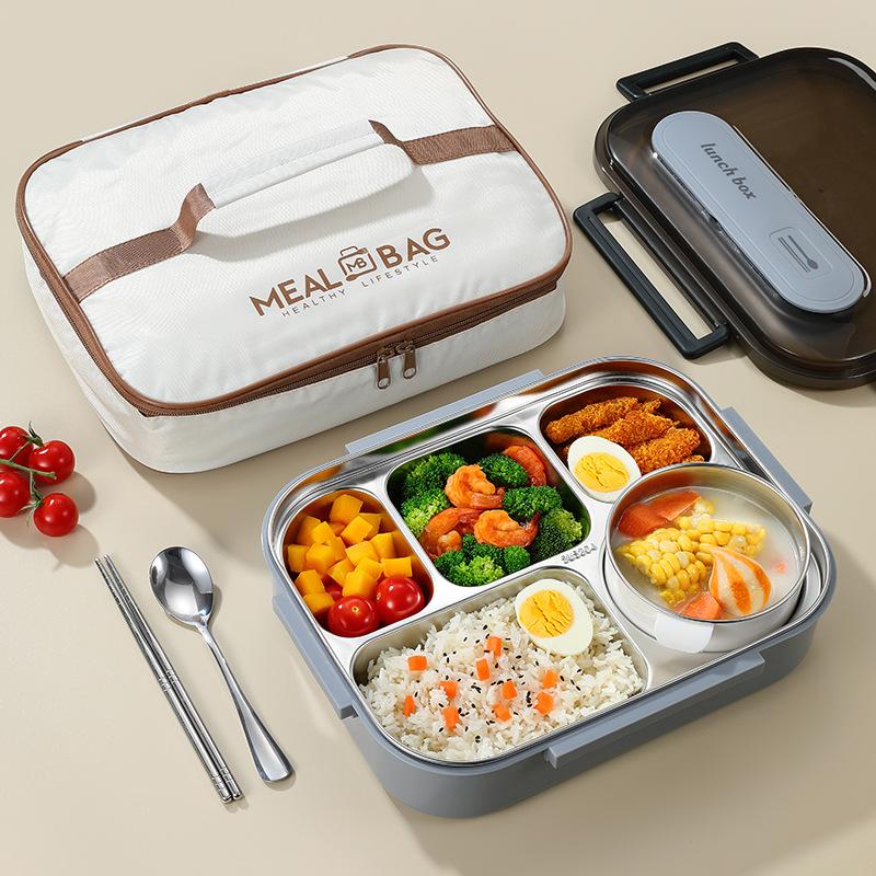 Large-capacity 304 Stainless Steel Lunch Box with Tableware for Adults Kids Leakproof Food Containers Portable Grids Bento Box