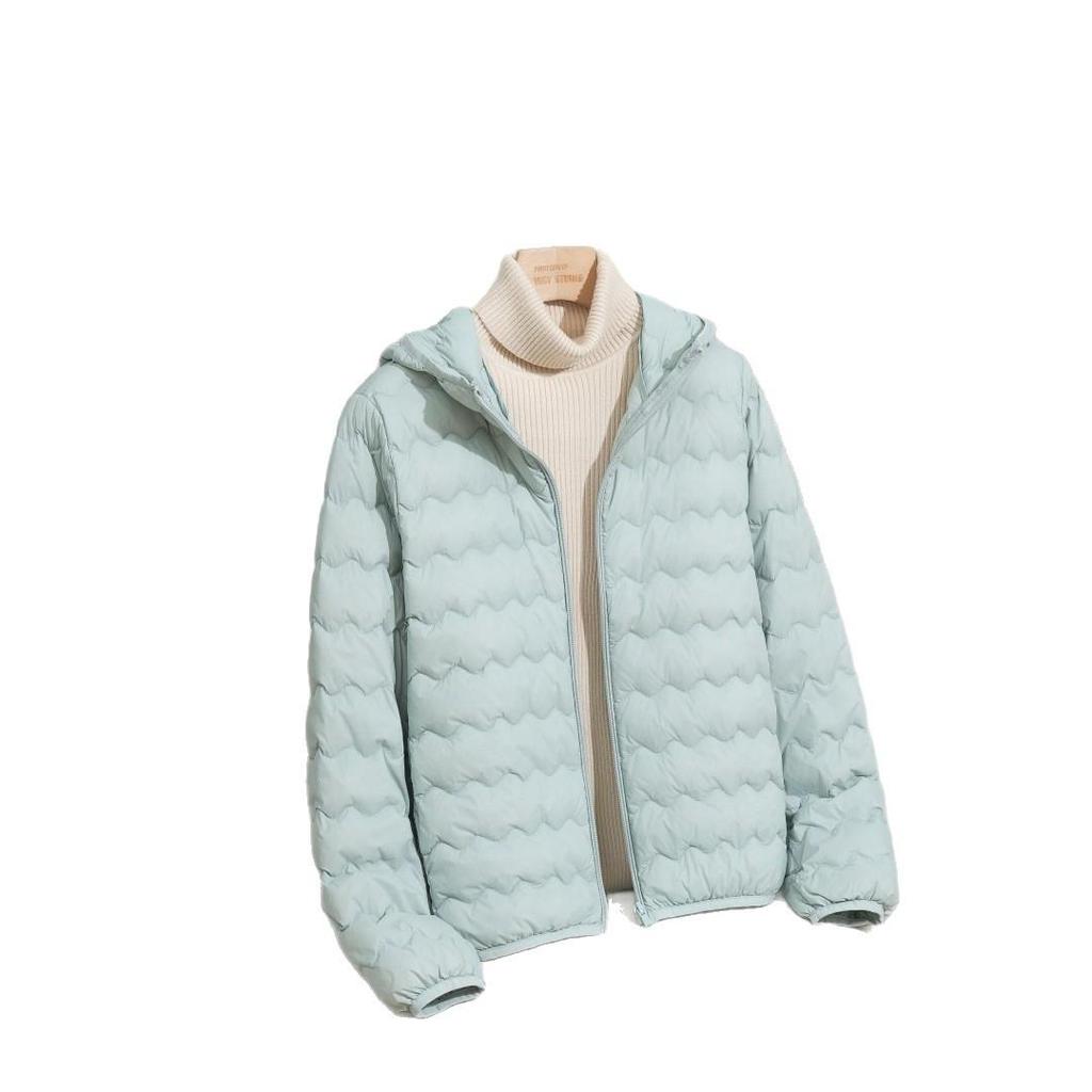 Autumn/Winter 2025 Women's Hooded Wave Pattern Short Down Jacket - 90% White Duck Down, Lightweight, Zipper Outerwear.
