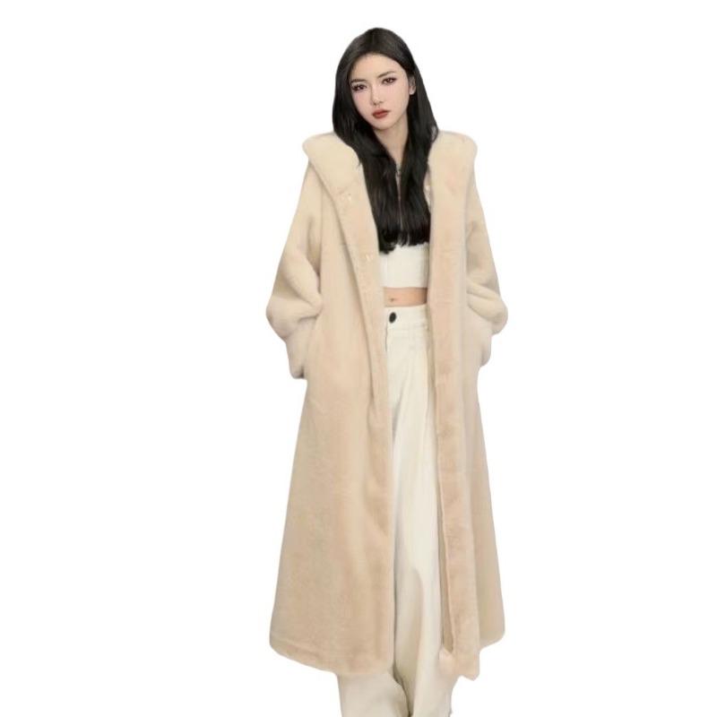 Autumn and winter new medium and long imitation mink fur coat thickened with hat fur coat women's fashion