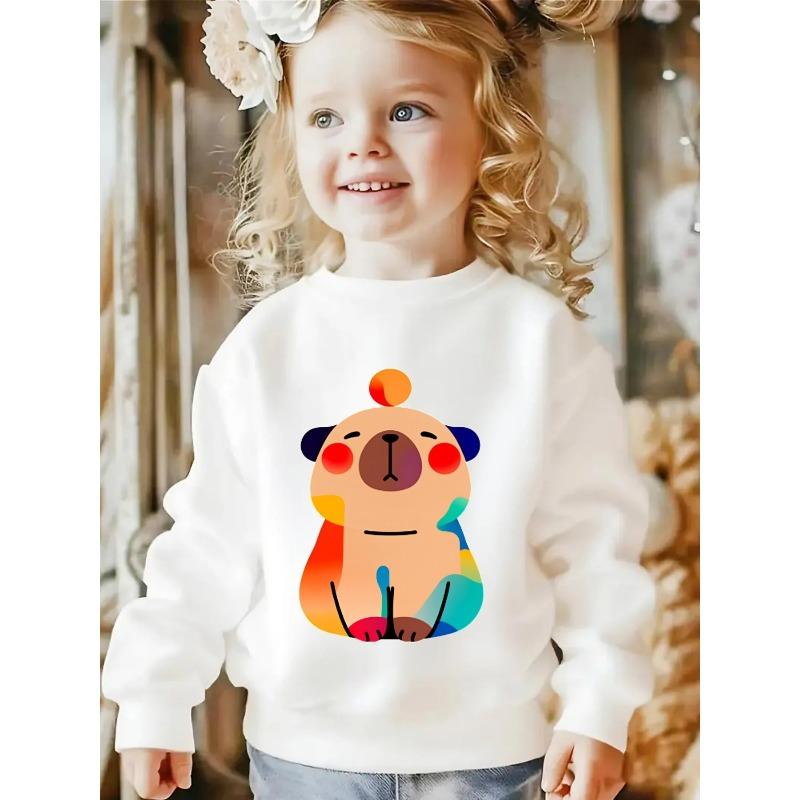 Kids Crewneck Sweatshirt, Gradient Colorful Animal Graphic Print, Spring Autumn Casual Sport Tops
