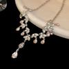 Leaf Clavicle Necklace Rhinestone Clavicle Chain Creative Water Drop Tassel Necklace  Wedding