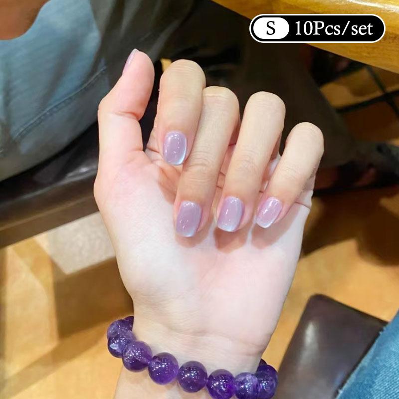 10Pcs Trendy Simple Solid Color Cat Eye Nail Art Fake Nails Long Lasting Fake Nails For Women Daily Office Party Manicure