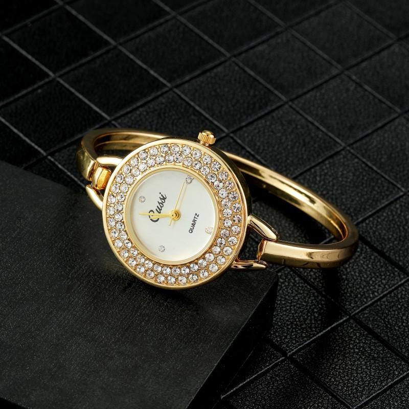 Luxury Gold Round Dial Fashion Rhinestone Round Quartz Bracelet Watch Elegant Women's Watch Clock Saati Relojes