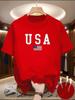 100 Pure Cotton Unisexs Casual Loose and Fashionable American Flag Printed Comfortable Short Sleeved Round Neck Tshirt Top