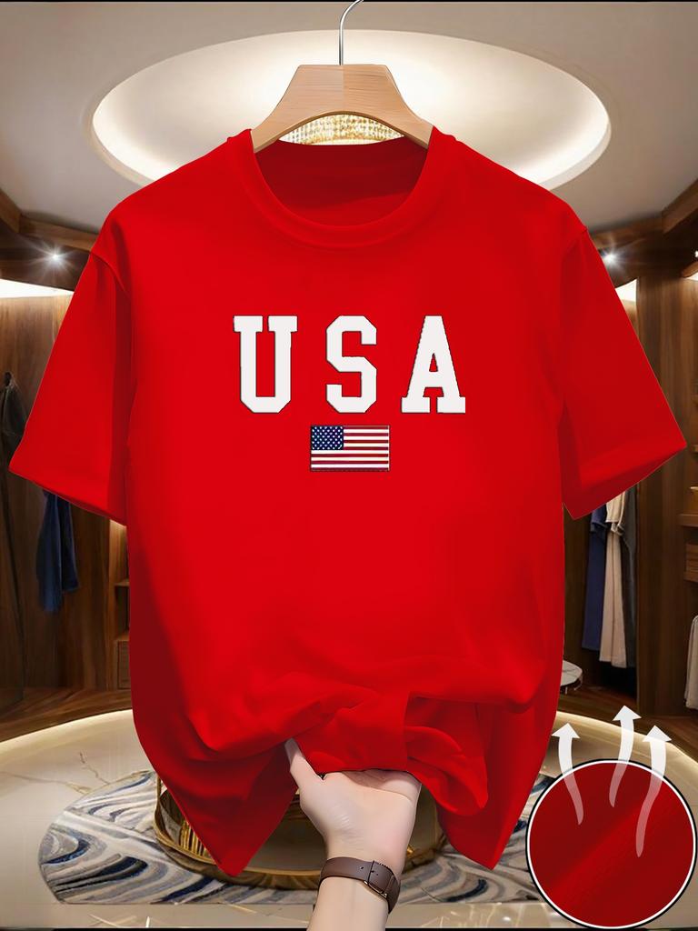 100 Pure Cotton Unisexs Casual Loose And Fashionable American Flag Printed Comfortable Short Sleeved Round Neck Tshirt Top