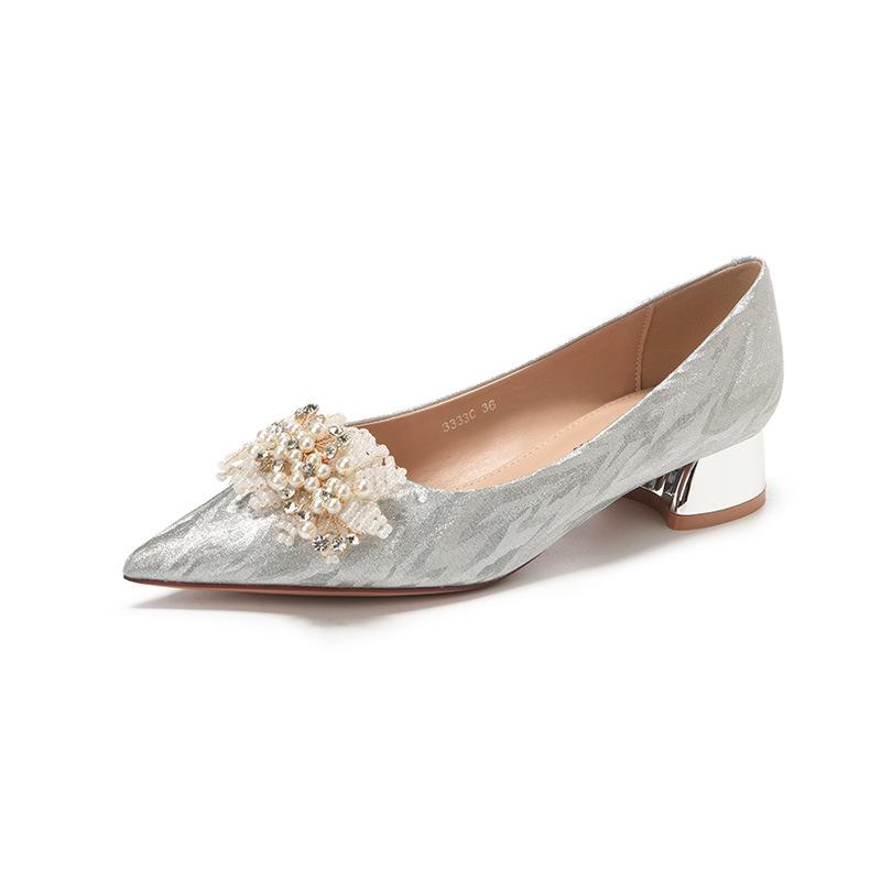 Low heel pointed tiger leather pattern high heels comfortable temperament women's shoes shiny wedding shoes banquet shoes