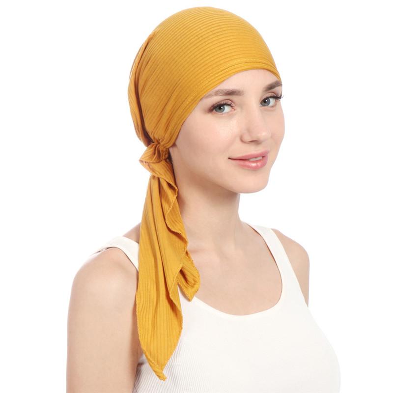 New Elastic Cotton Solid Color Wrap Head Scarf Hats Muslim Turban Bonnet for Women Inner Hijab Hat Fashion Female Turbantes Caps