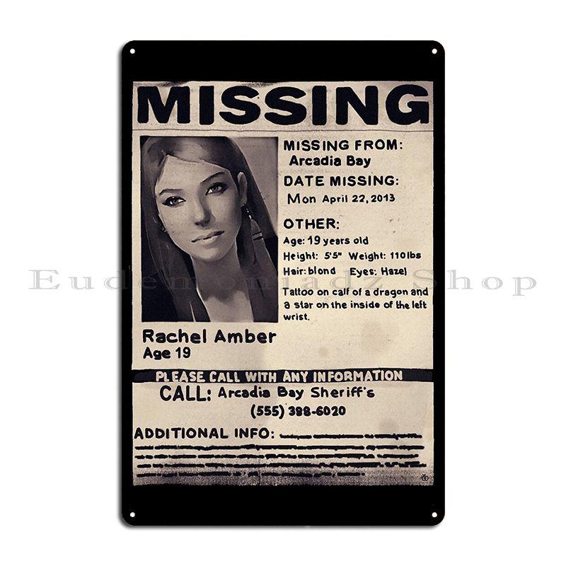 Missing Rachel Amber Metal Sign Poster Pub Design Wall Mural Cave Retro Tin Sign Poster 20x30cm(7.8x11.8inch)