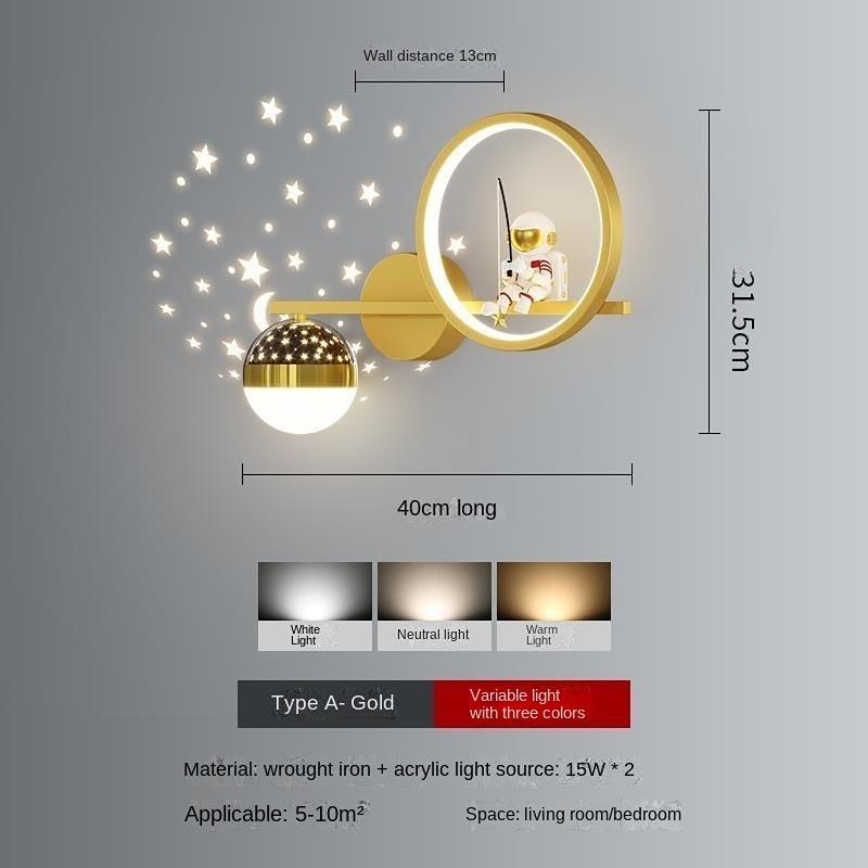 Children's Room Wall Lamp Creative Astronaut Cartoon Astronaut Starry Sky Bedroom Bedside Lamp