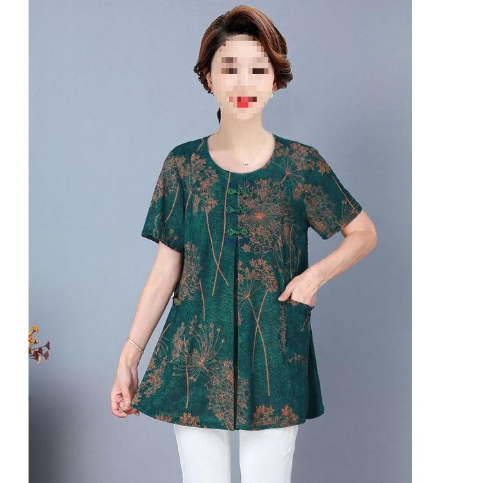 

Plus Size Summer Embroidered Short-Sleeve T-Shirt for Middle-Aged and Elderly Women 2XL зелёный